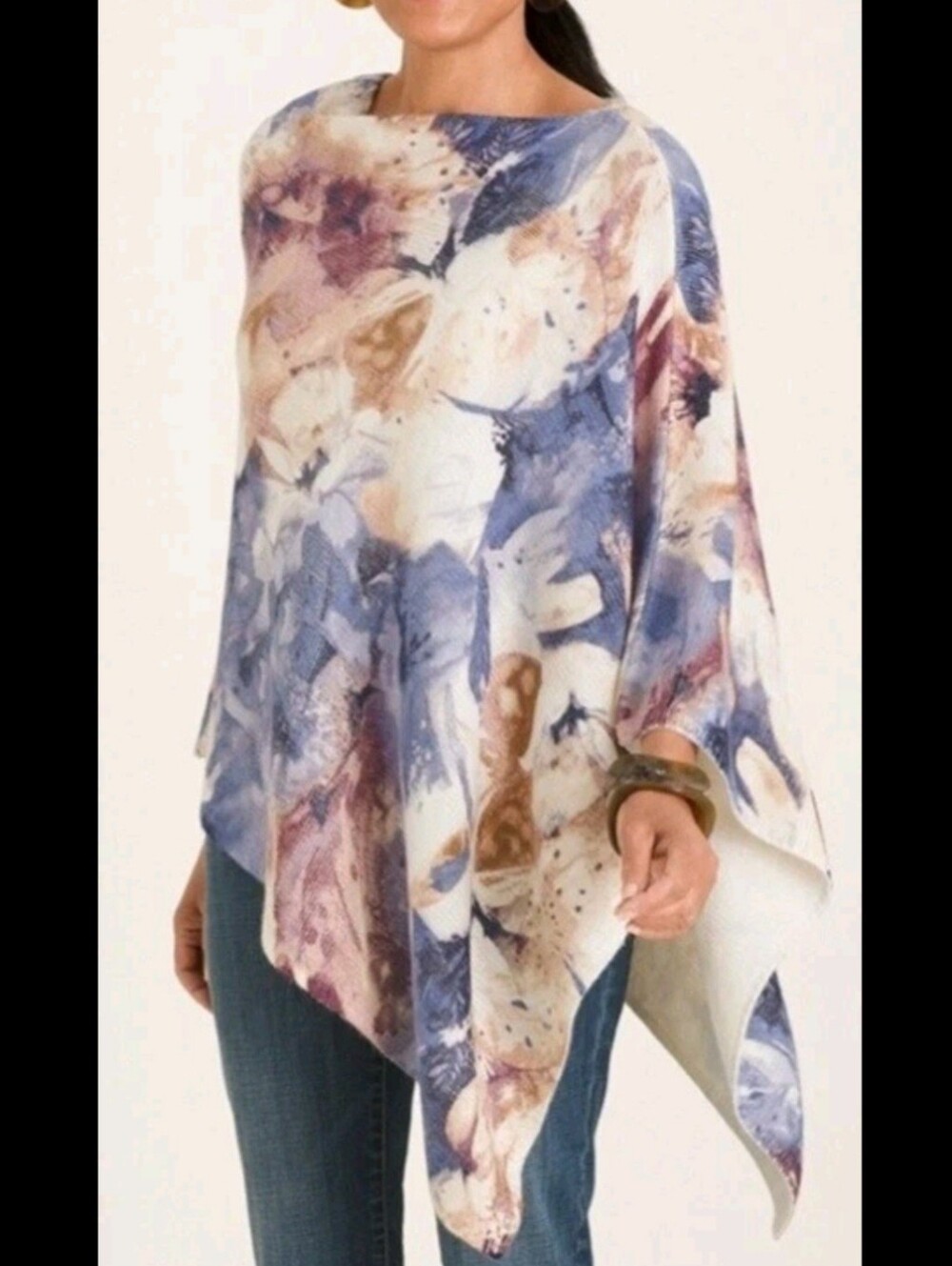 NWOT Chicos Abstract Floral Soft Open Poncho Pullover Sweater Women Small-Medium